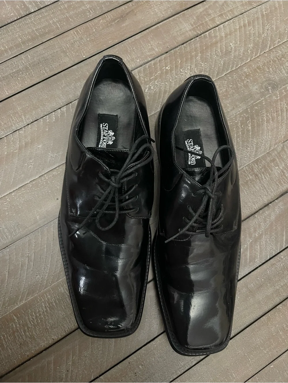 Stafford Black Patent Lace-Up Oxfords
